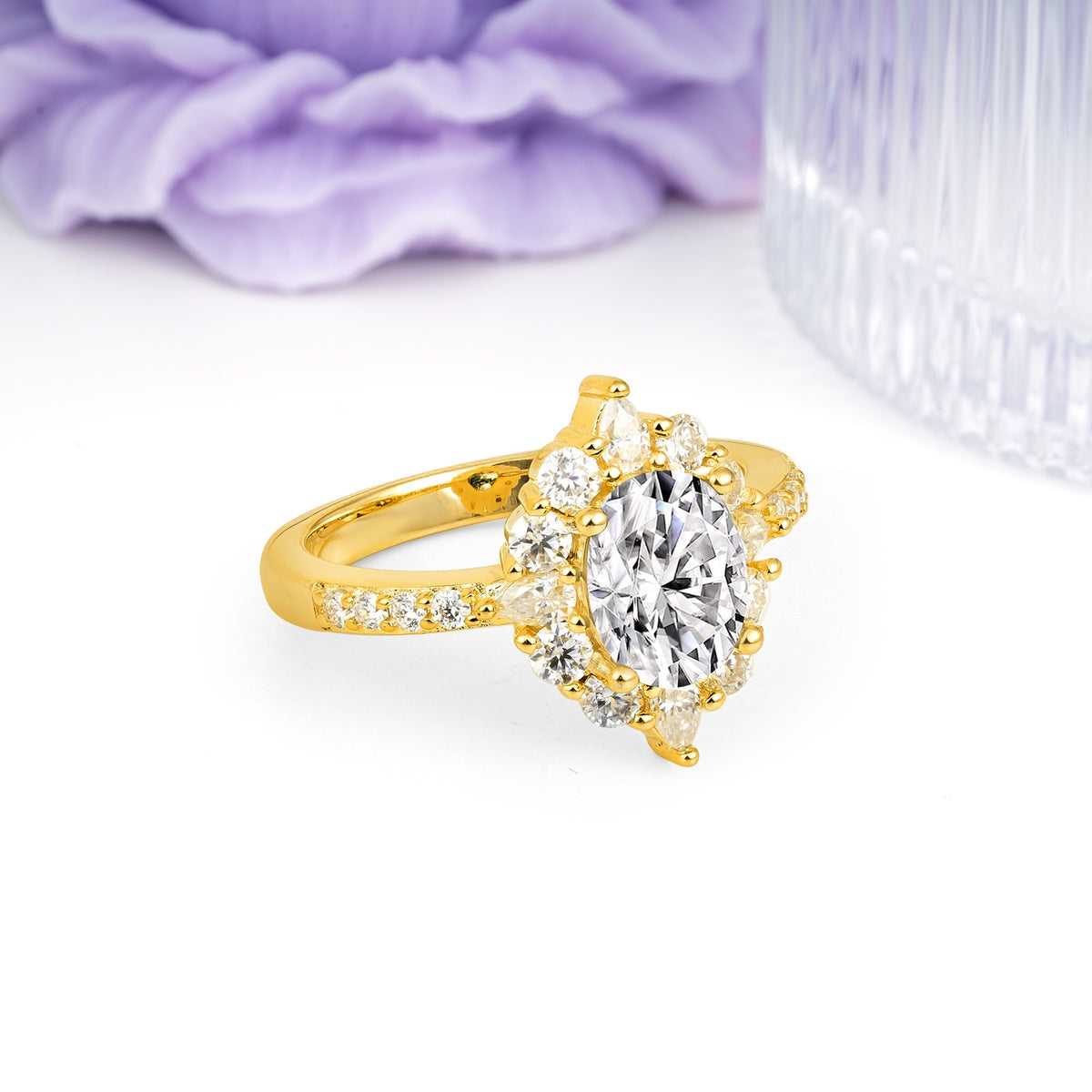 Classic Pavé-Set, Luxurious 4-Prong Oval Cut Lab Diamond Engagement Ring - Additional view