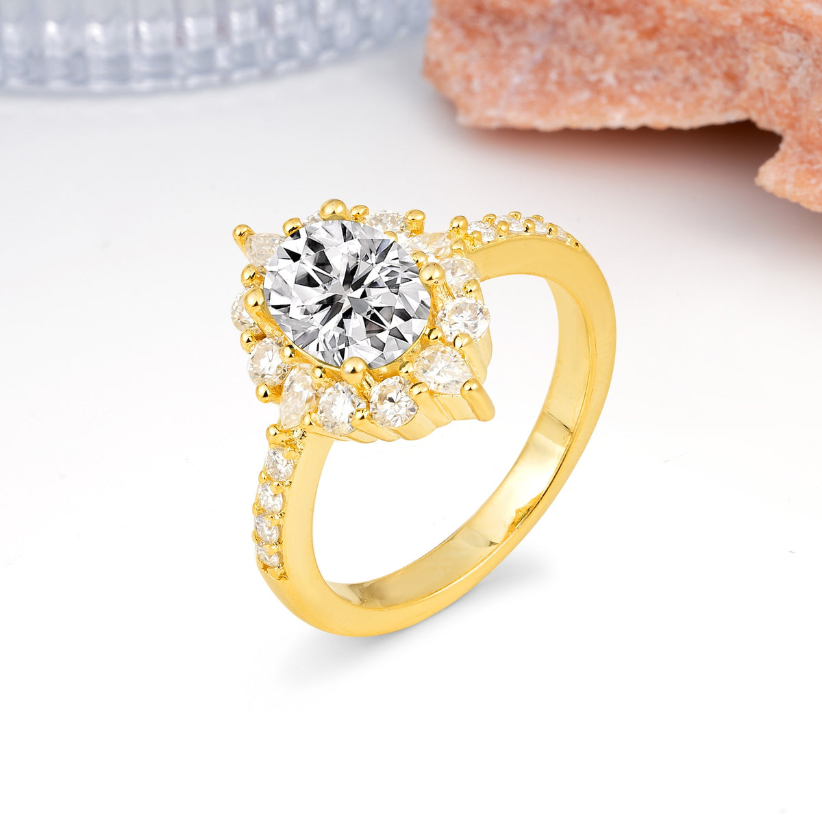 Classic Pavé-Set, Luxurious 4-Prong Oval Cut Lab Diamond Engagement Ring - Additional view
