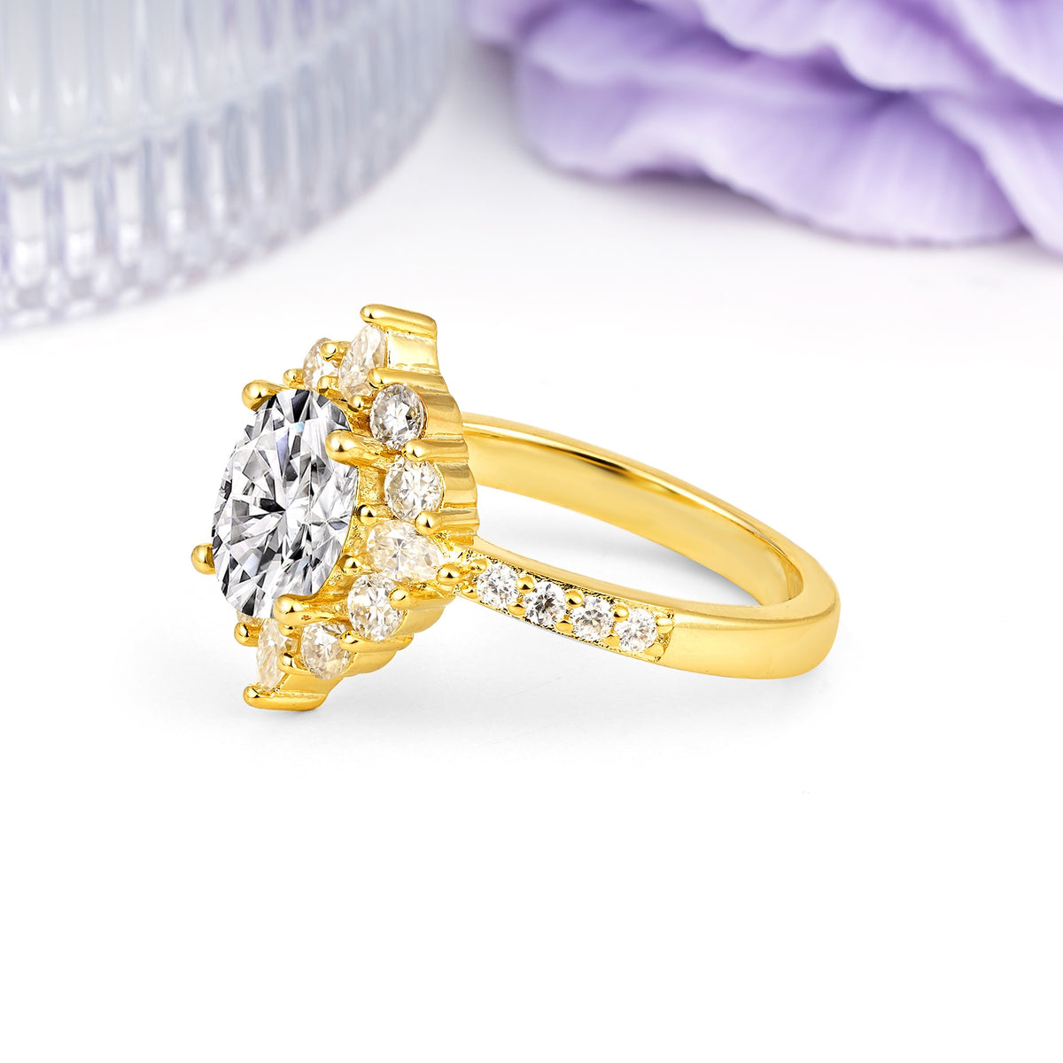 Classic Pavé-Set, Luxurious 4-Prong Oval Cut Lab Diamond Engagement Ring - Additional view