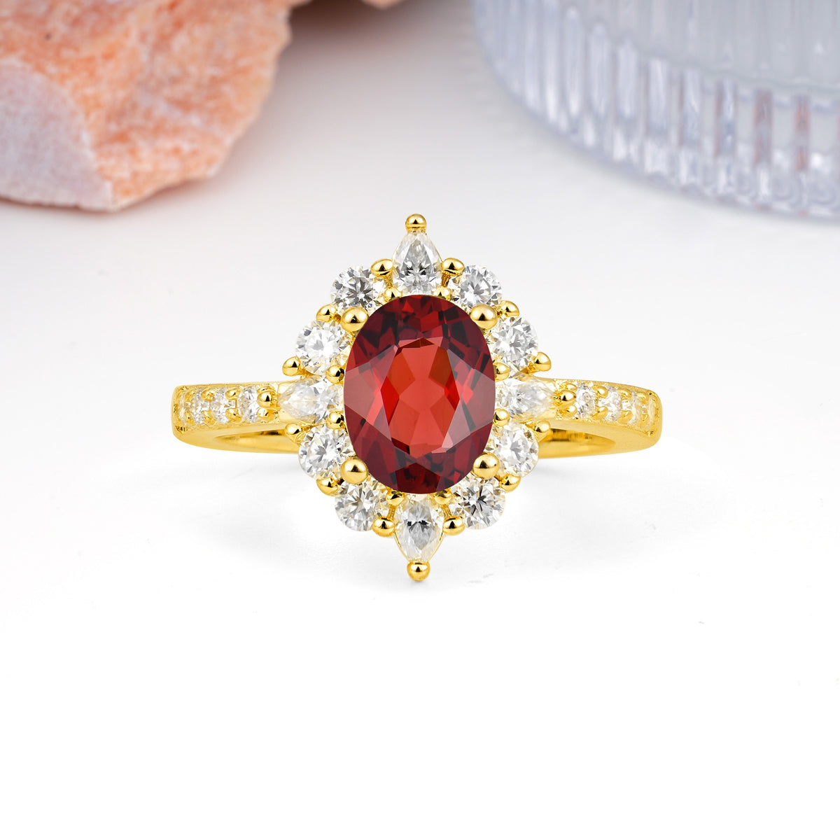 Classic Pavé-Set, Luxurious 4-Prong Oval Cut Garnet Engagement Ring - Additional view
