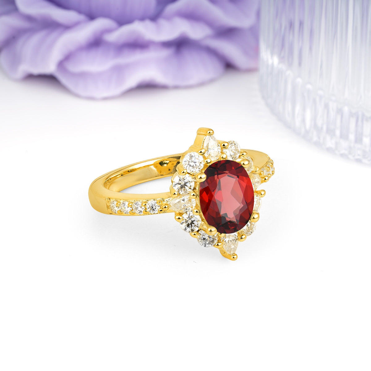 Classic Pavé-Set, Luxurious 4-Prong Oval Cut Garnet Engagement Ring - Additional view