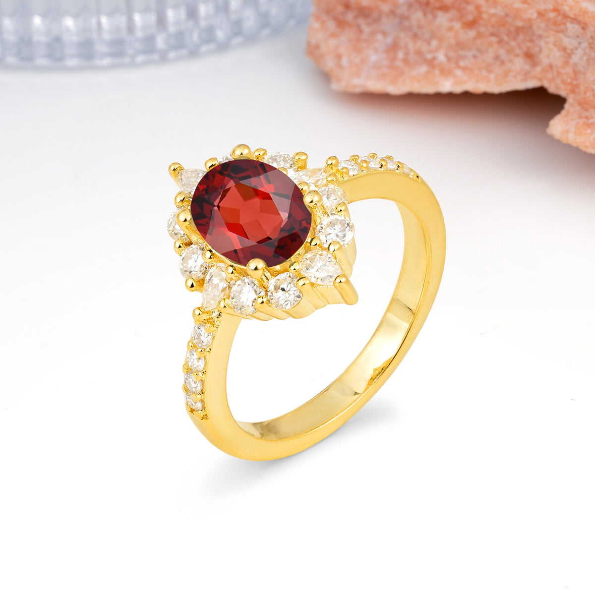 Classic Pavé-Set, Luxurious 4-Prong Oval Cut Garnet Engagement Ring - Additional view