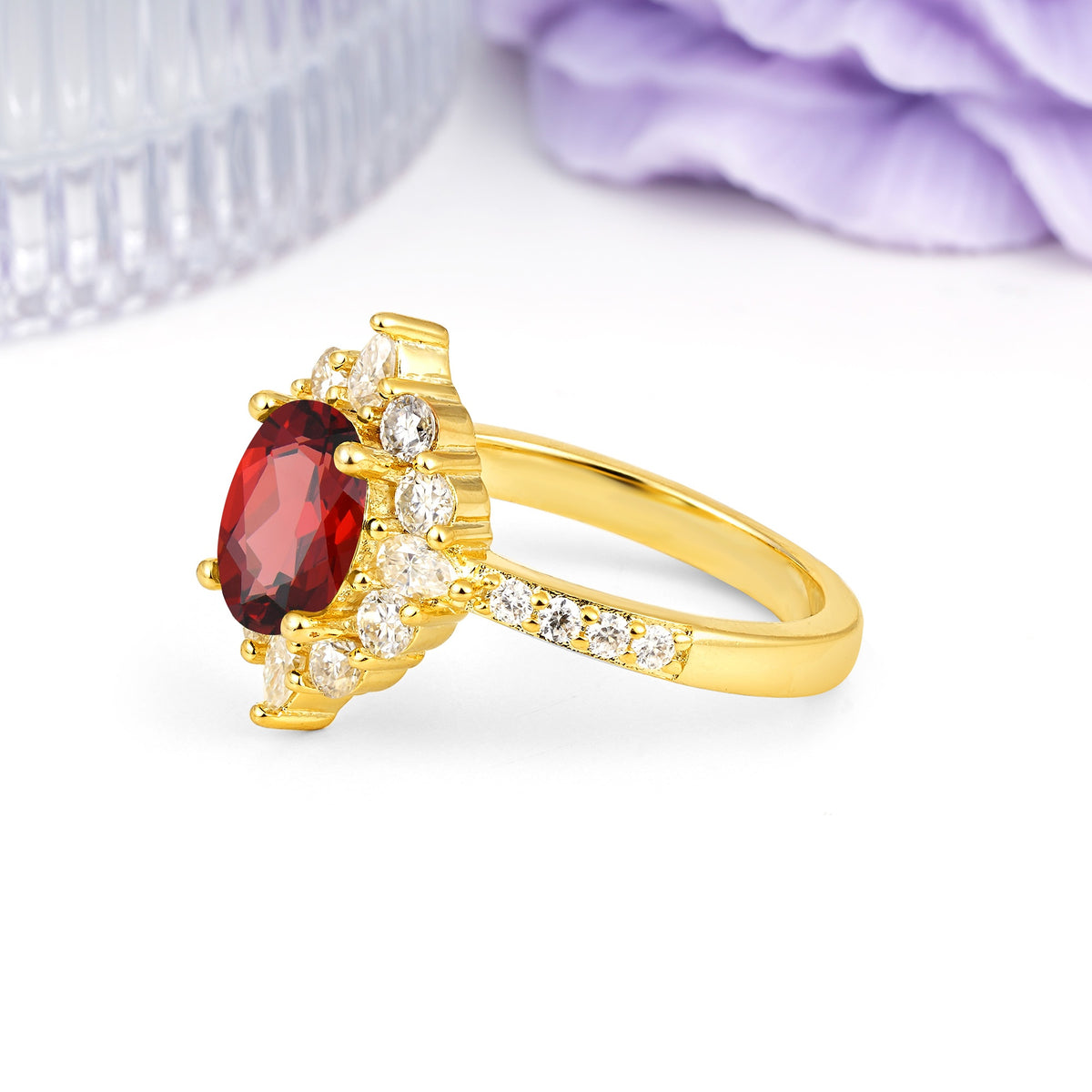 Classic Pavé-Set, Luxurious 4-Prong Oval Cut Garnet Engagement Ring - Additional view
