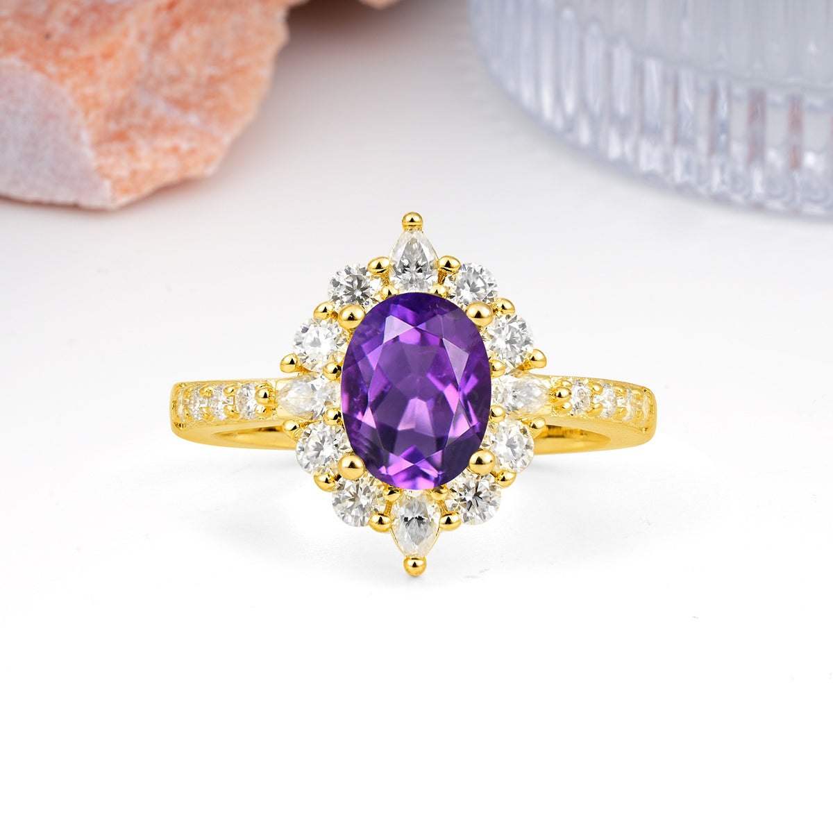 Classic Pavé-Set, Luxurious 4-Prong Oval Cut Amethyst Engagement Ring - Additional view