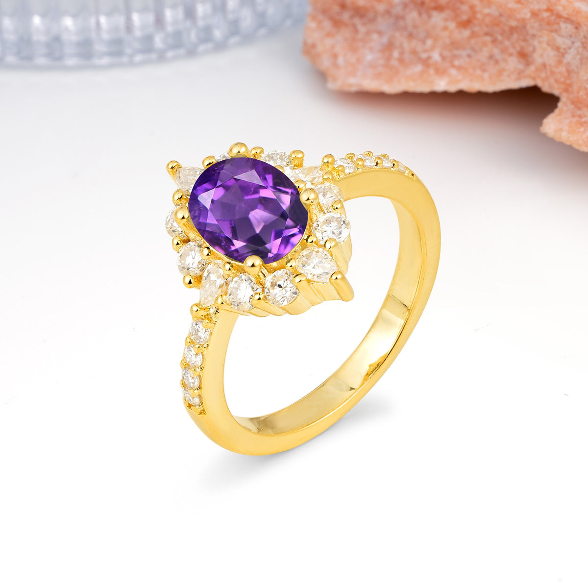 Classic Pavé-Set, Luxurious 4-Prong Oval Cut Amethyst Engagement Ring - Additional view