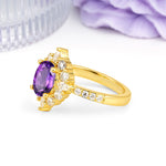 Classic Pavé-Set, Luxurious 4-Prong Oval Cut Amethyst Engagement Ring - Additional view