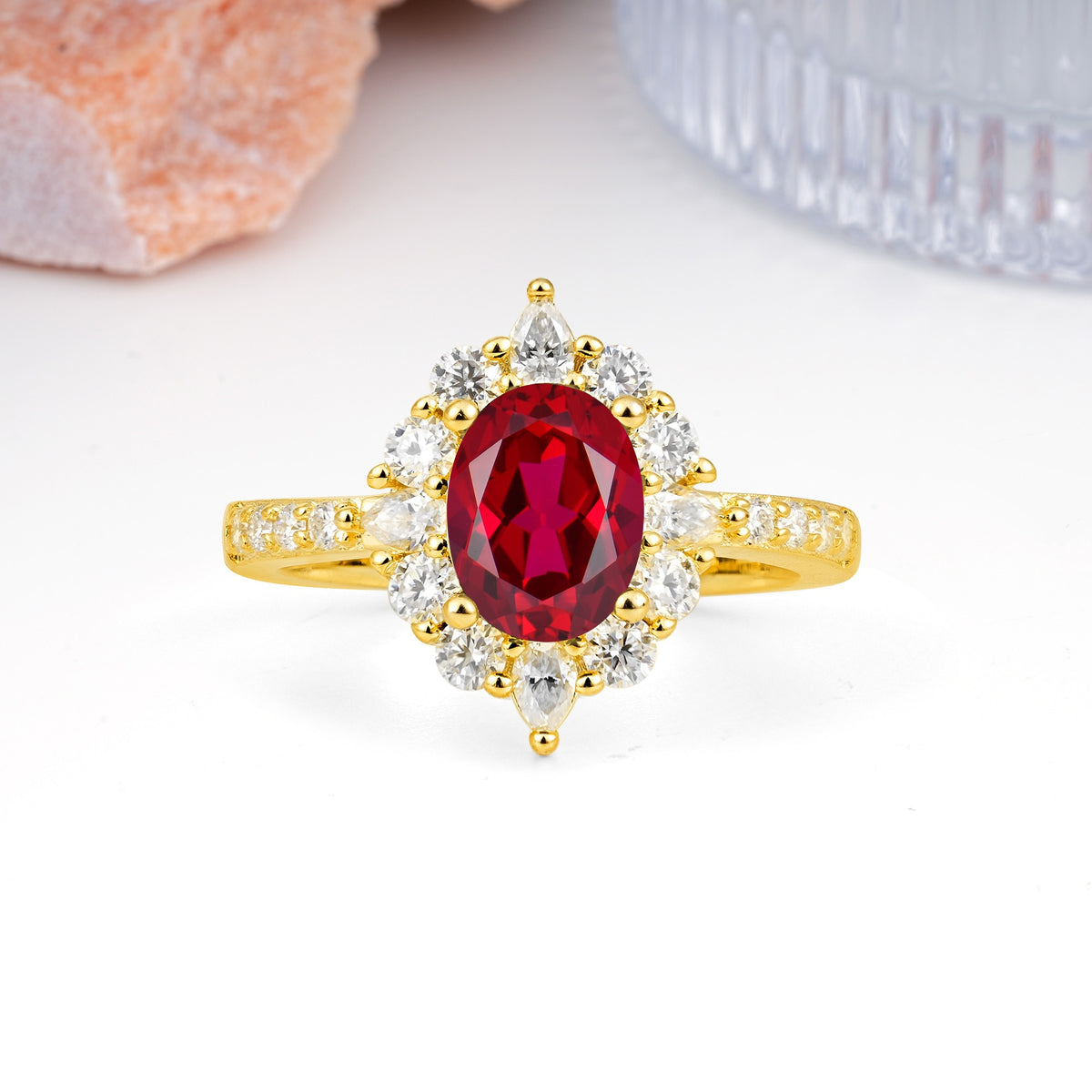Classic Pavé-Set, Luxurious 4-Prong Oval Cut Ruby Engagement Ring - Additional view