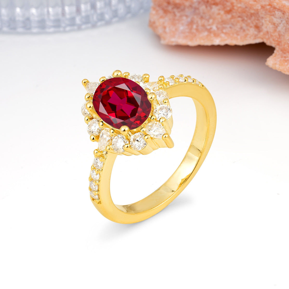 Classic Pavé-Set, Luxurious 4-Prong Oval Cut Ruby Engagement Ring - Additional view