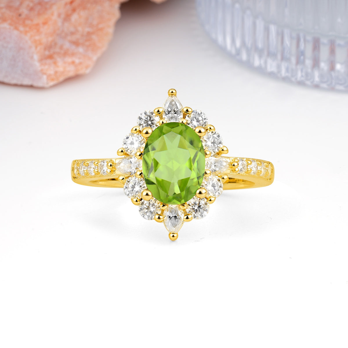Classic Pavé-Set, Luxurious 4-Prong Oval Cut Peridot Engagement Ring - Additional view