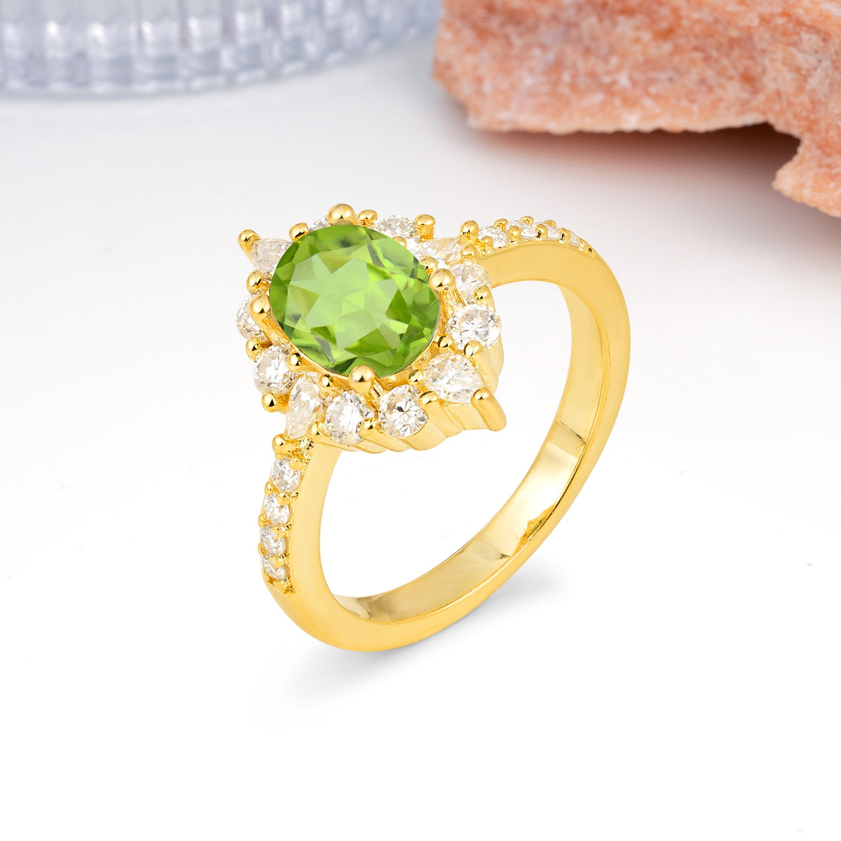 Classic Pavé-Set, Luxurious 4-Prong Oval Cut Peridot Engagement Ring - Additional view