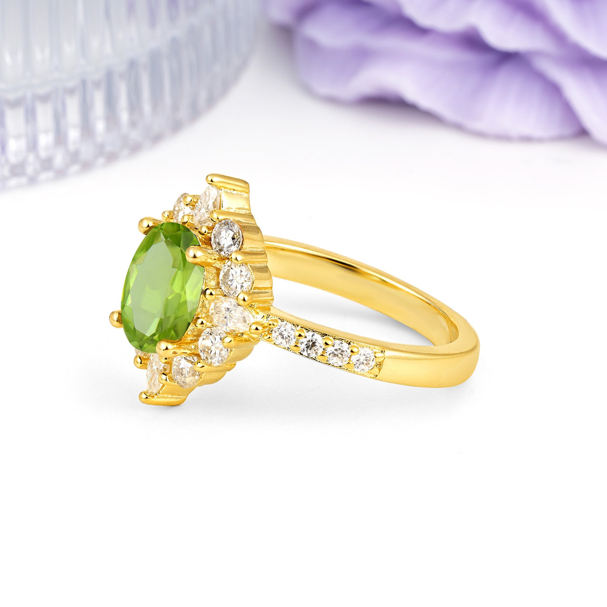 Classic Pavé-Set, Luxurious 4-Prong Oval Cut Peridot Engagement Ring - Additional view