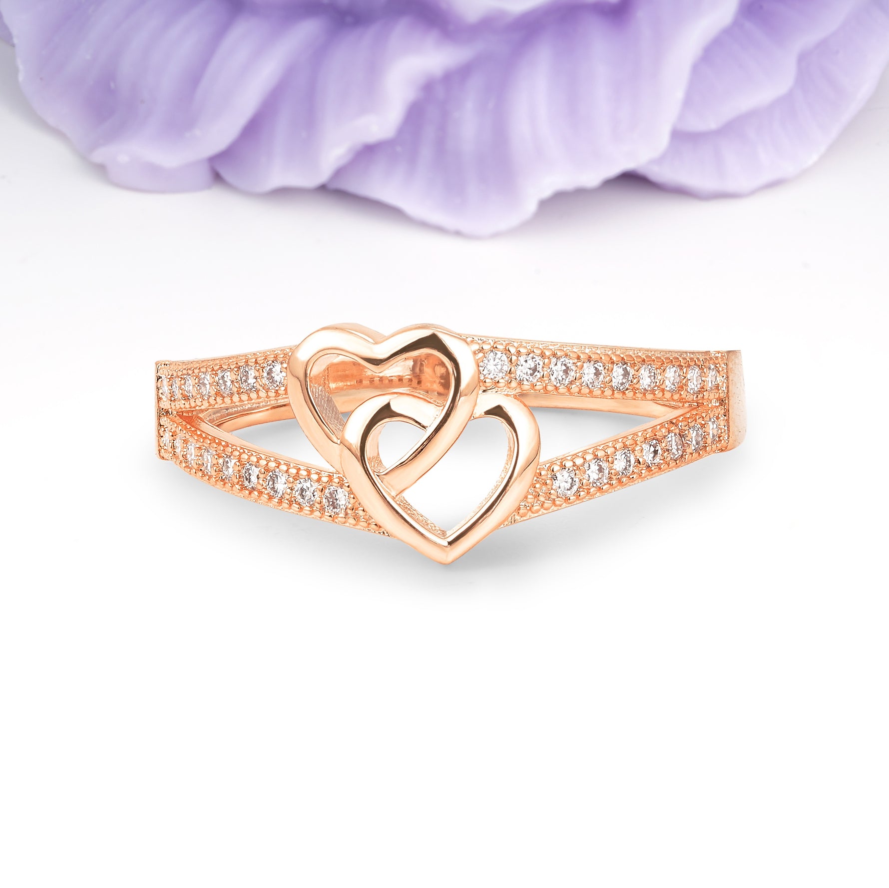 Love Symbol Crisscross Split Shank Continuous Tiny Gem Moissanite Wedding Ring - Additional view