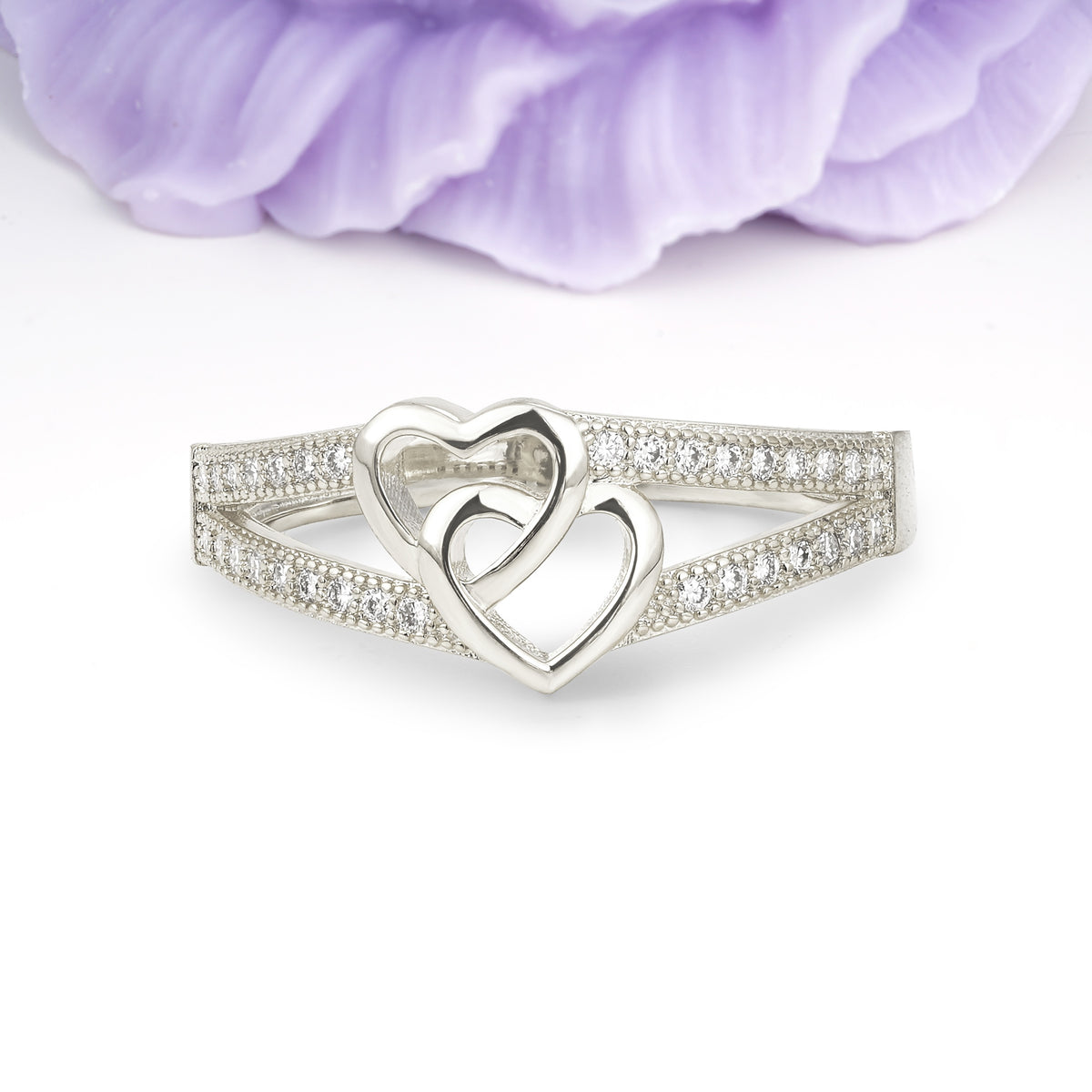 Love Symbol Crisscross Split Shank Continuous Tiny Gem Moissanite Wedding Ring - Additional view