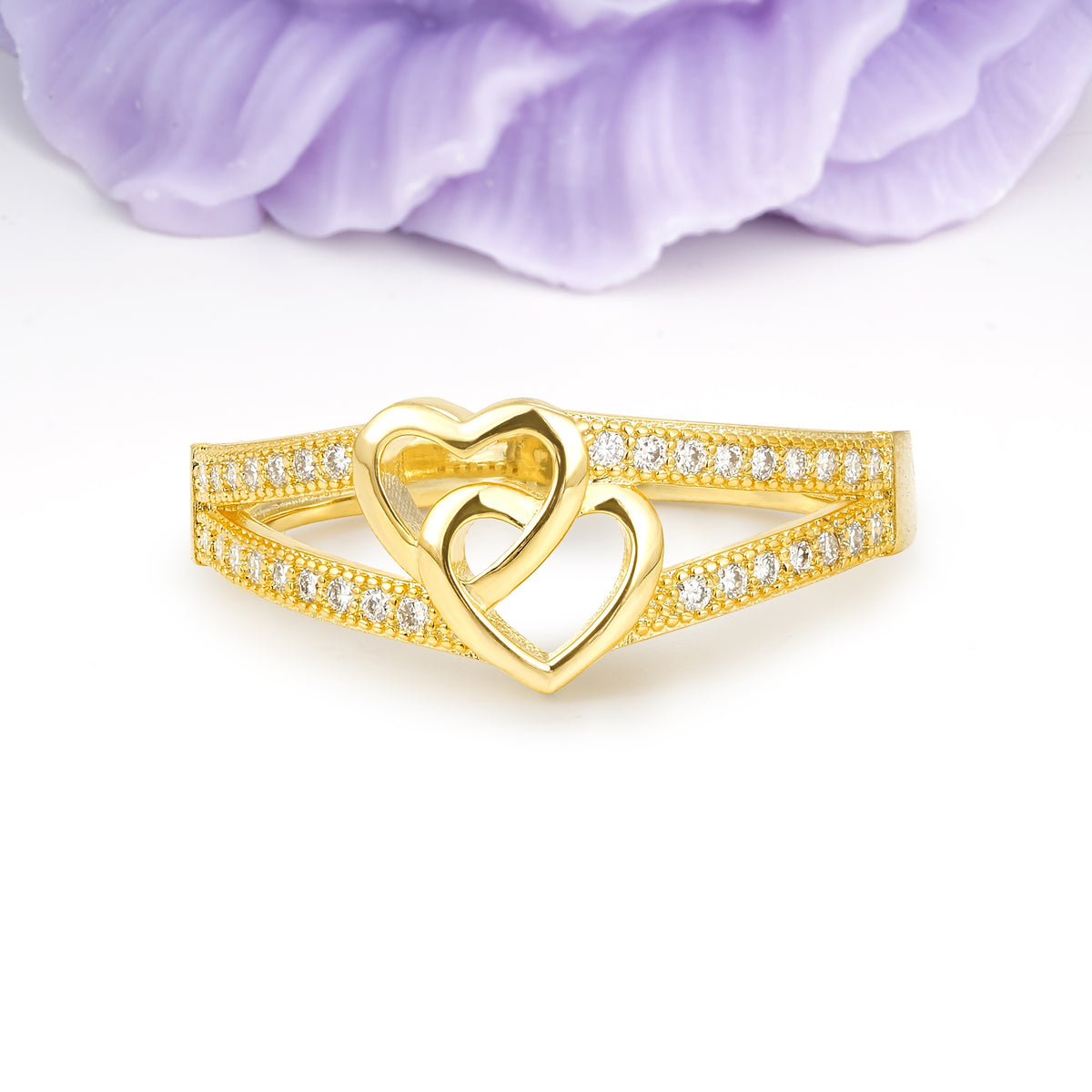 Love Symbol Crisscross Split Shank Continuous Tiny Gem Moissanite Wedding Ring