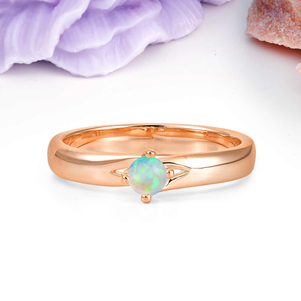 Minimalist 4-Prong Round Cut Fire Opal Engagement Ring - Additional view