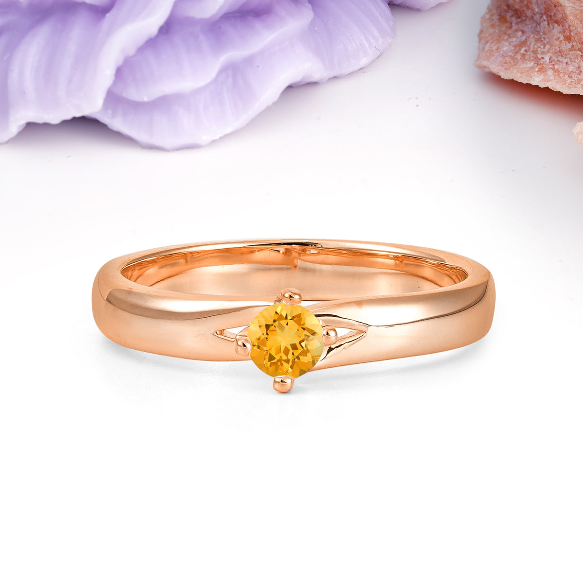 Minimalist 4-Prong Round Cut Citrine Engagement Ring - Additional view