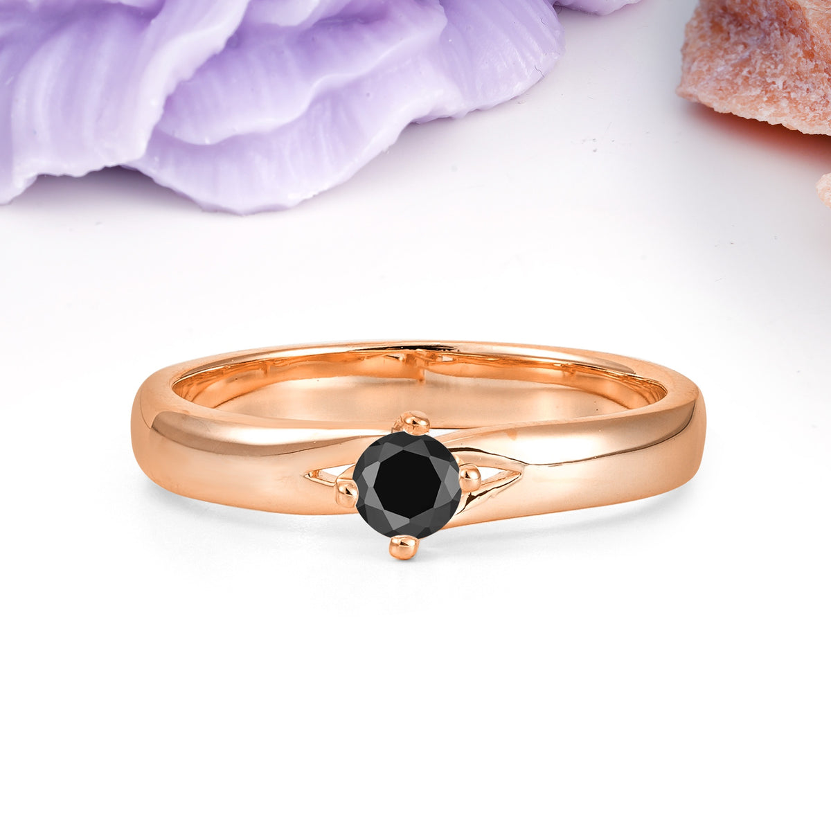 Minimalist 4-Prong Round Cut Black Onyx Engagement Ring - Additional view