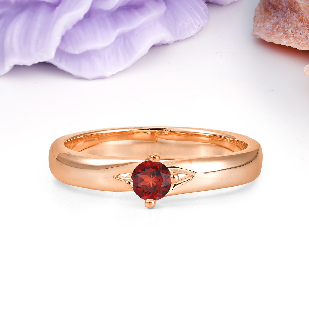 Minimalist 4-Prong Round Cut Garnet Engagement Ring - Additional view