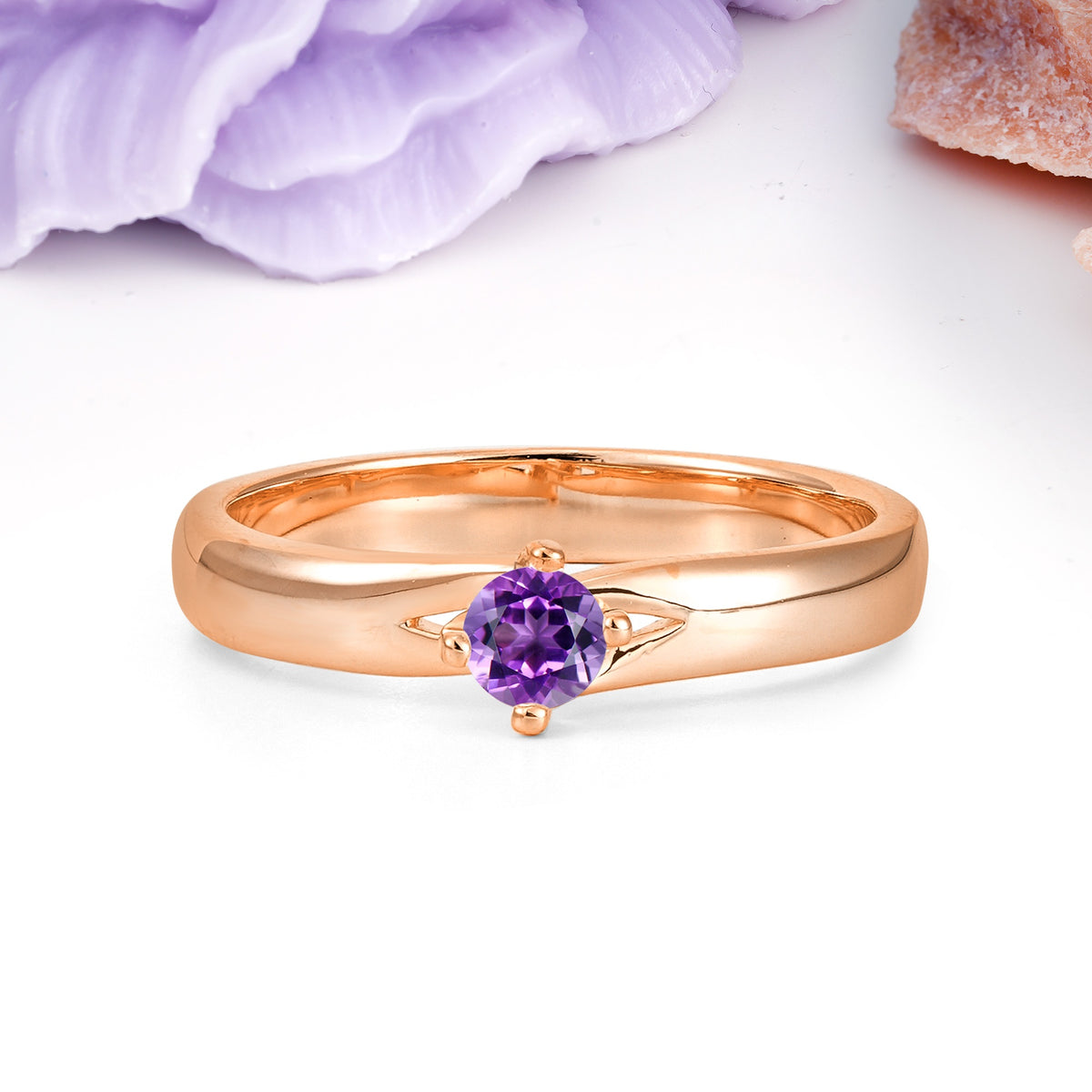 Minimalist 4-Prong Round Cut Amethyst Engagement Ring - Additional view