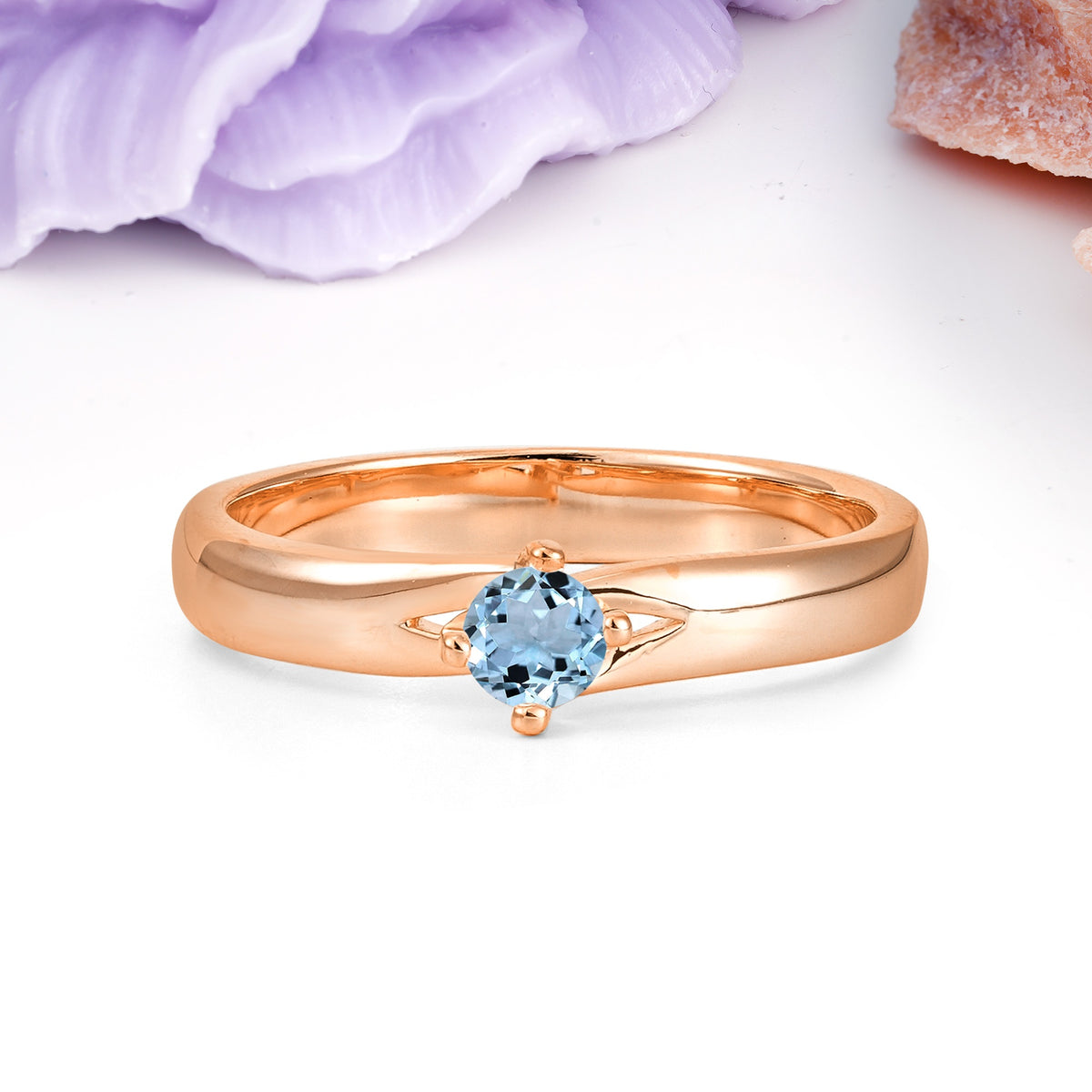 Minimalist 4-Prong Round Cut Aquamarine Engagement Ring - Additional view