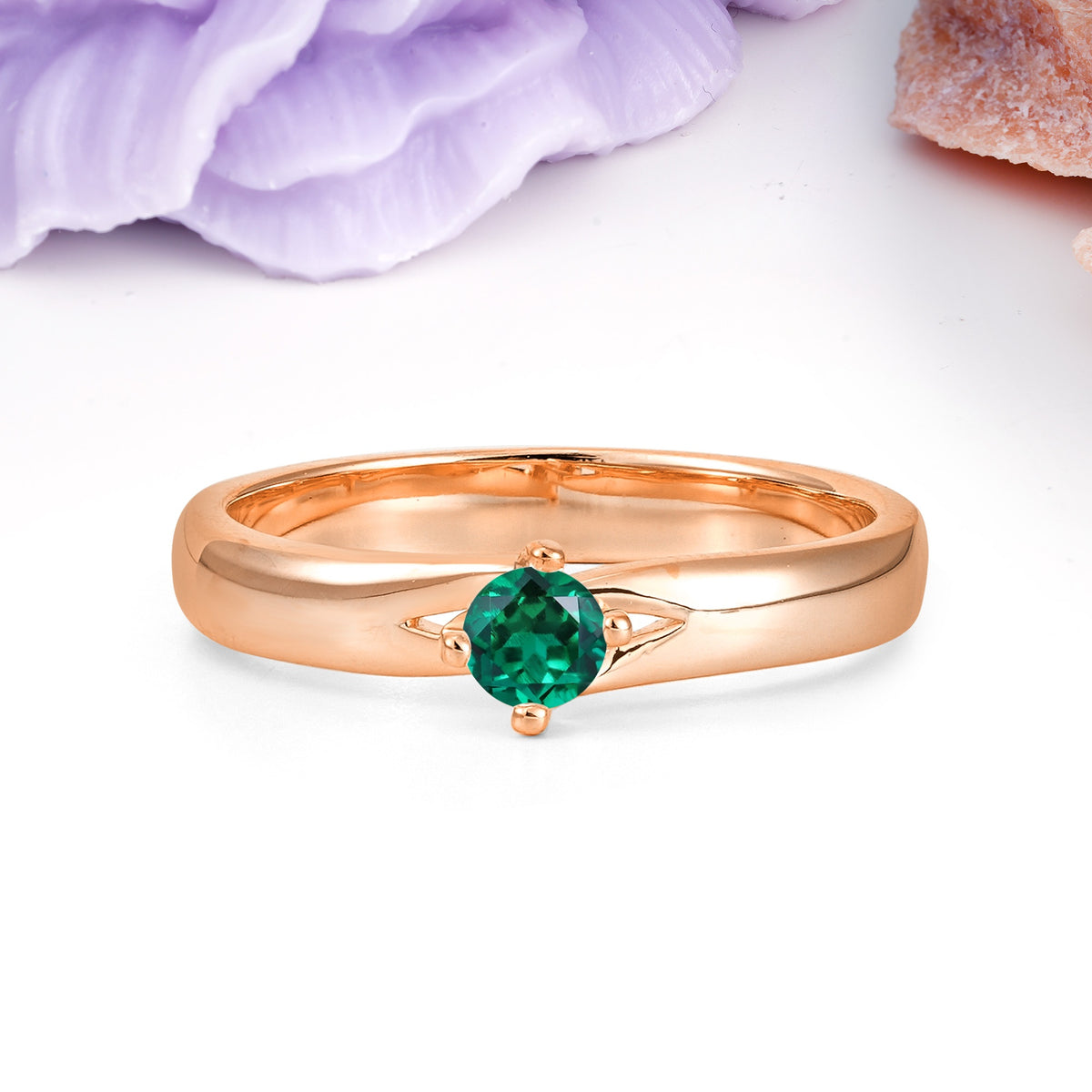 Minimalist 4-Prong Round Cut Emerald Engagement Ring - Additional view