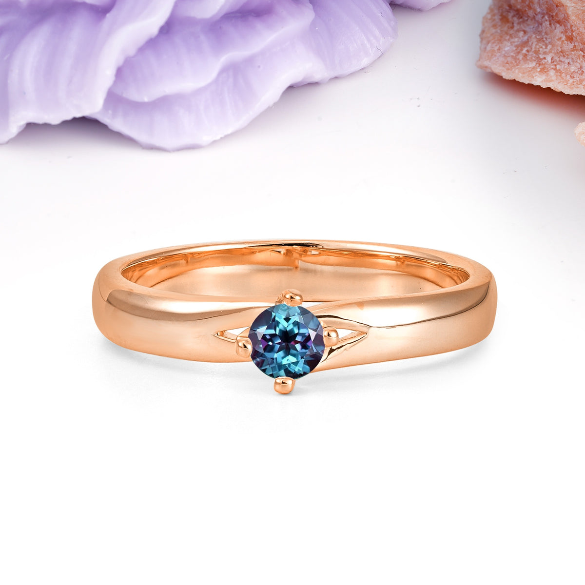 Minimalist 4-Prong Round Cut Alexandrite Engagement Ring - Additional view