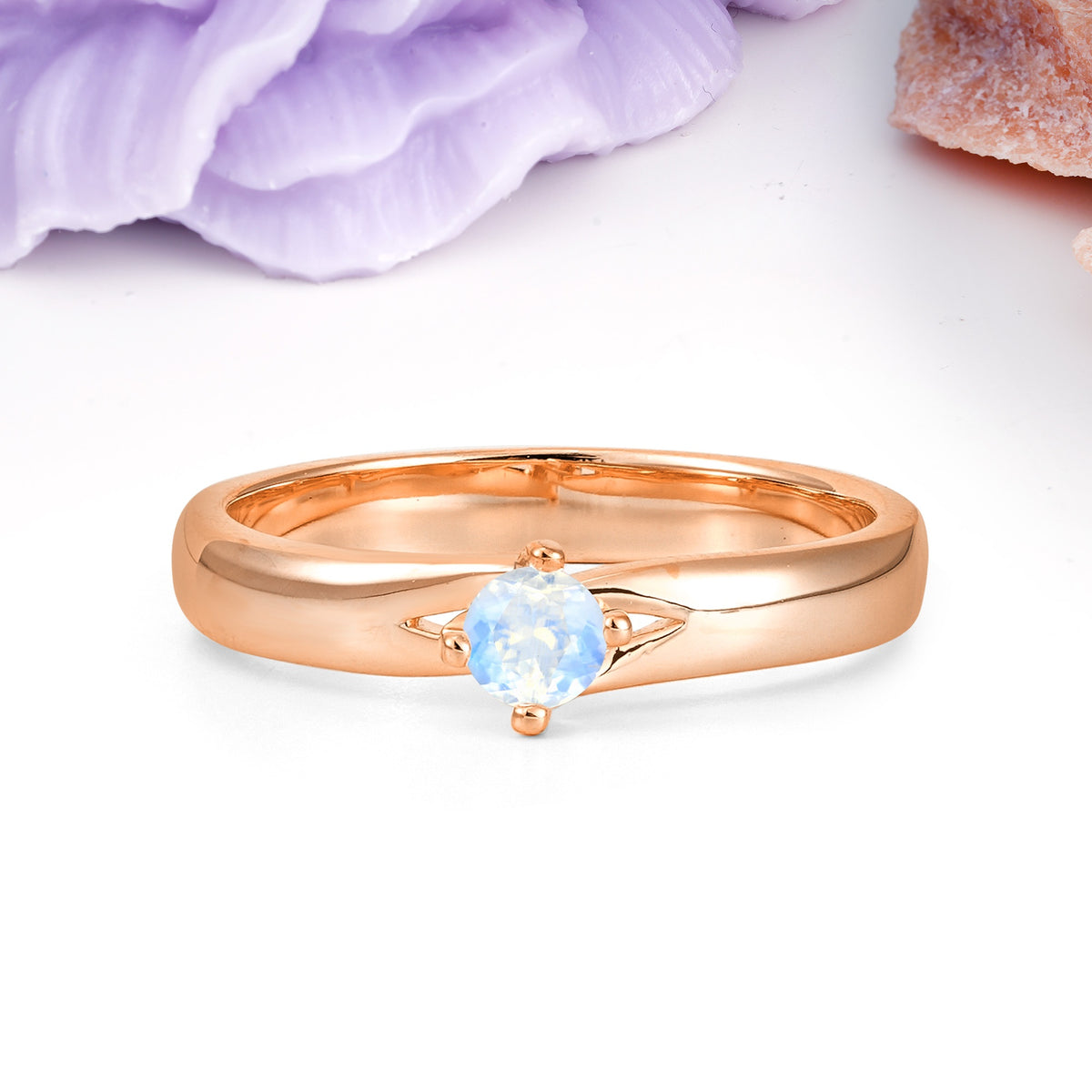 Minimalist 4-Prong Round Cut Moonstone Engagement Ring - Additional view