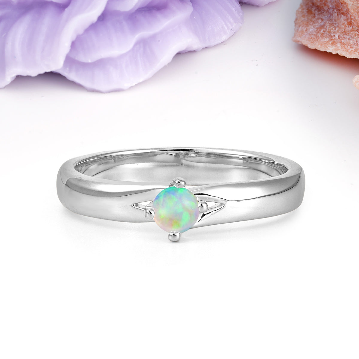 Minimalist 4-Prong Round Cut Fire Opal Engagement Ring - Additional view