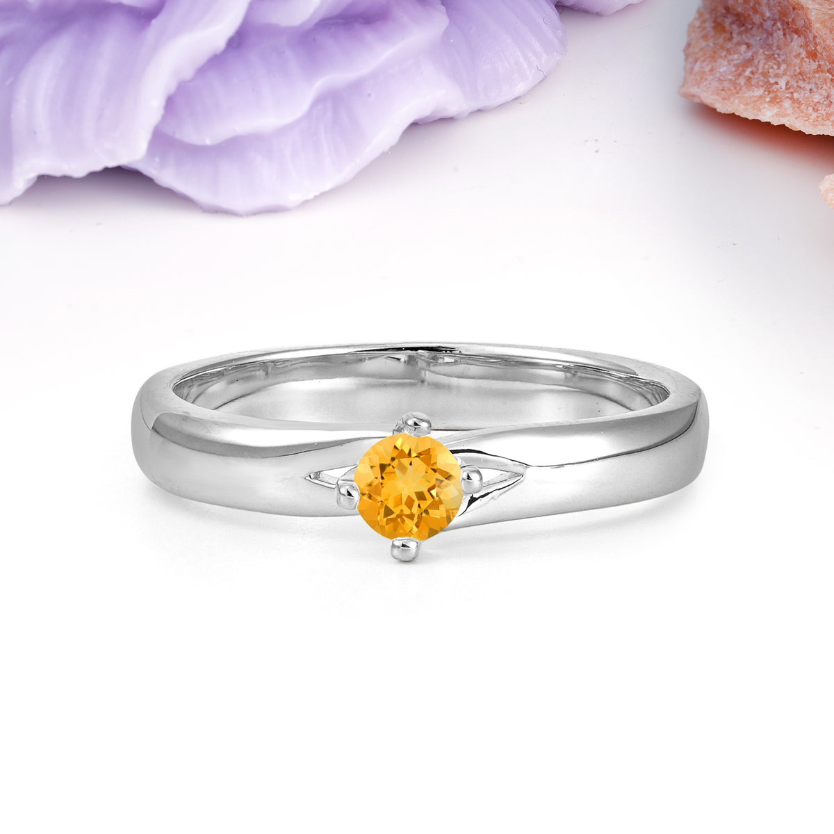 Minimalist 4-Prong Round Cut Citrine Engagement Ring - Additional view