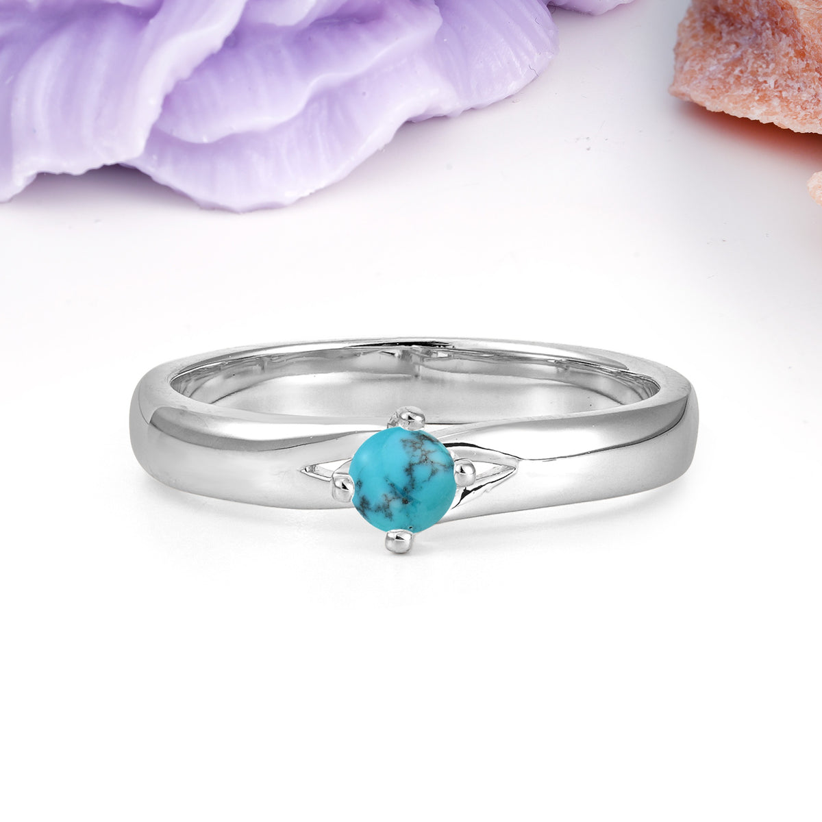 Minimalist 4-Prong Round Cut Turquoise Engagement Ring - Additional view