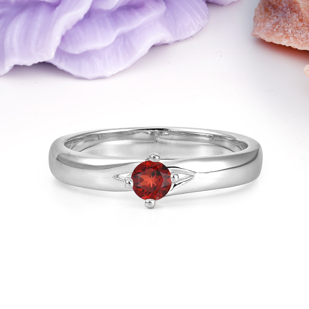 Minimalist 4-Prong Round Cut Garnet Engagement Ring - Additional view