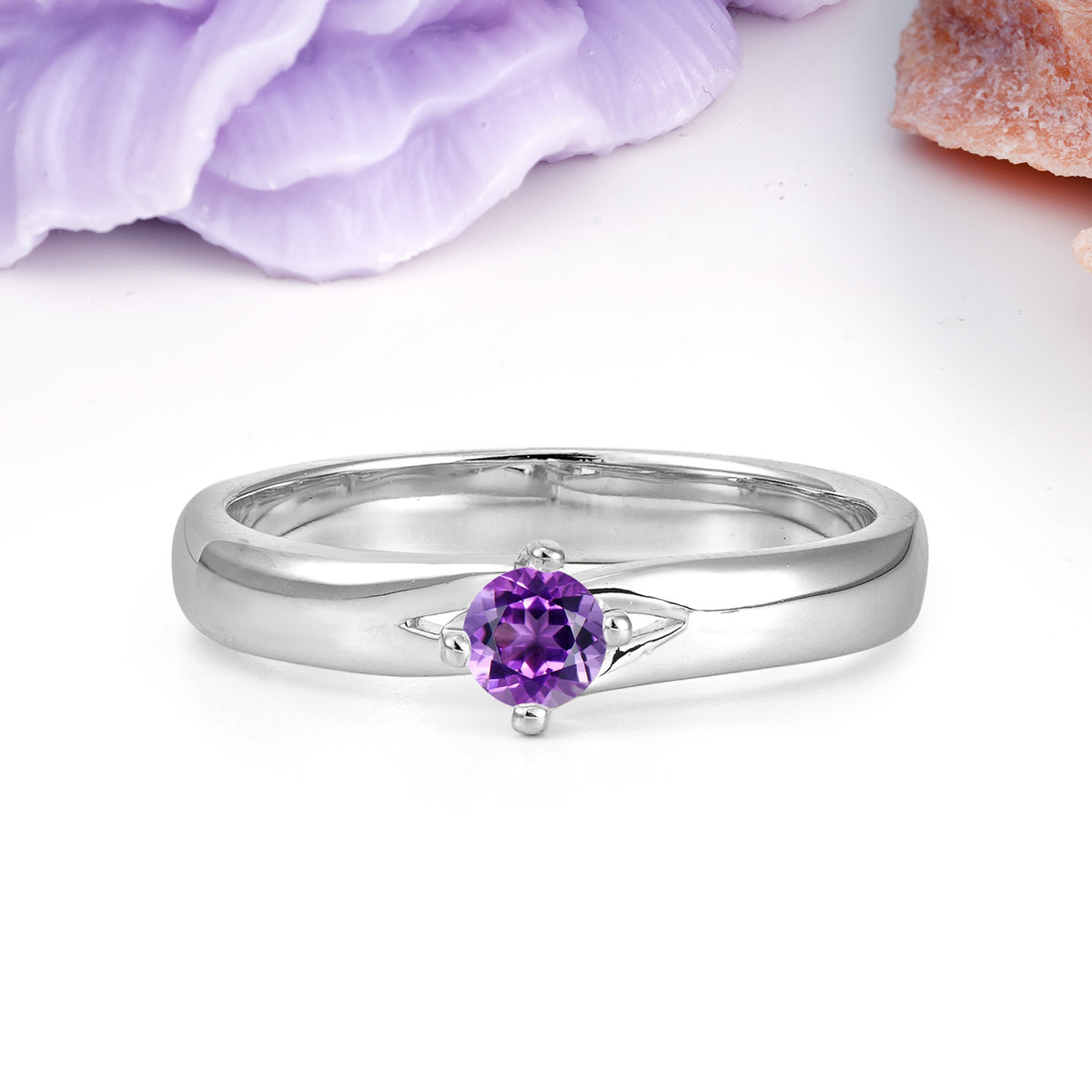 Minimalist 4-Prong Round Cut Amethyst Engagement Ring - Additional view