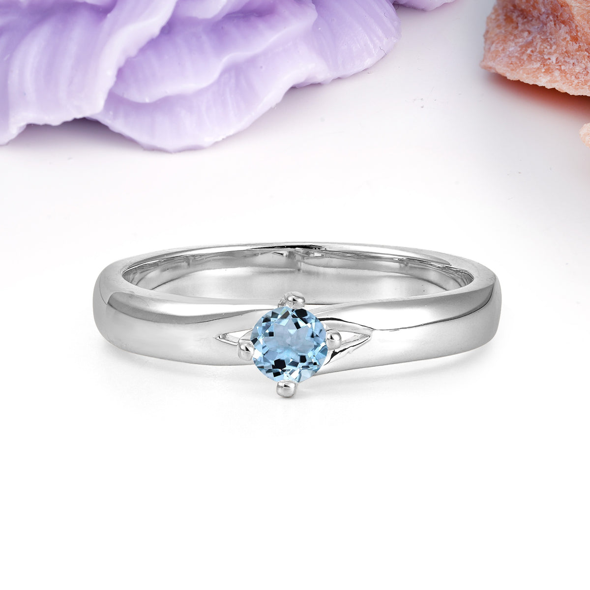 Minimalist 4-Prong Round Cut Aquamarine Engagement Ring - Additional view