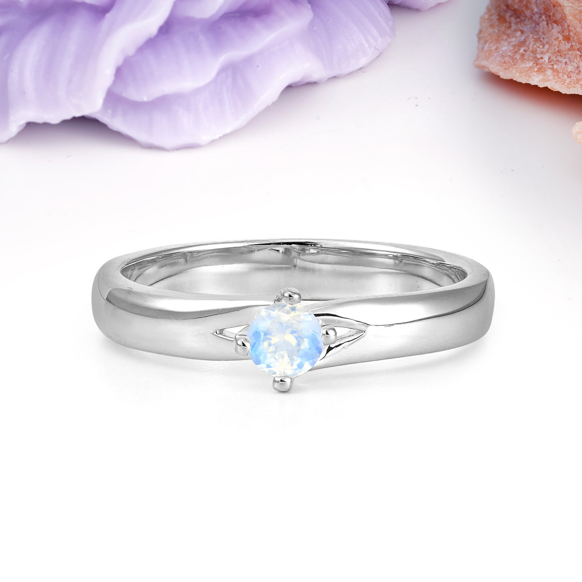 Minimalist 4-Prong Round Cut Moonstone Engagement Ring - Additional view