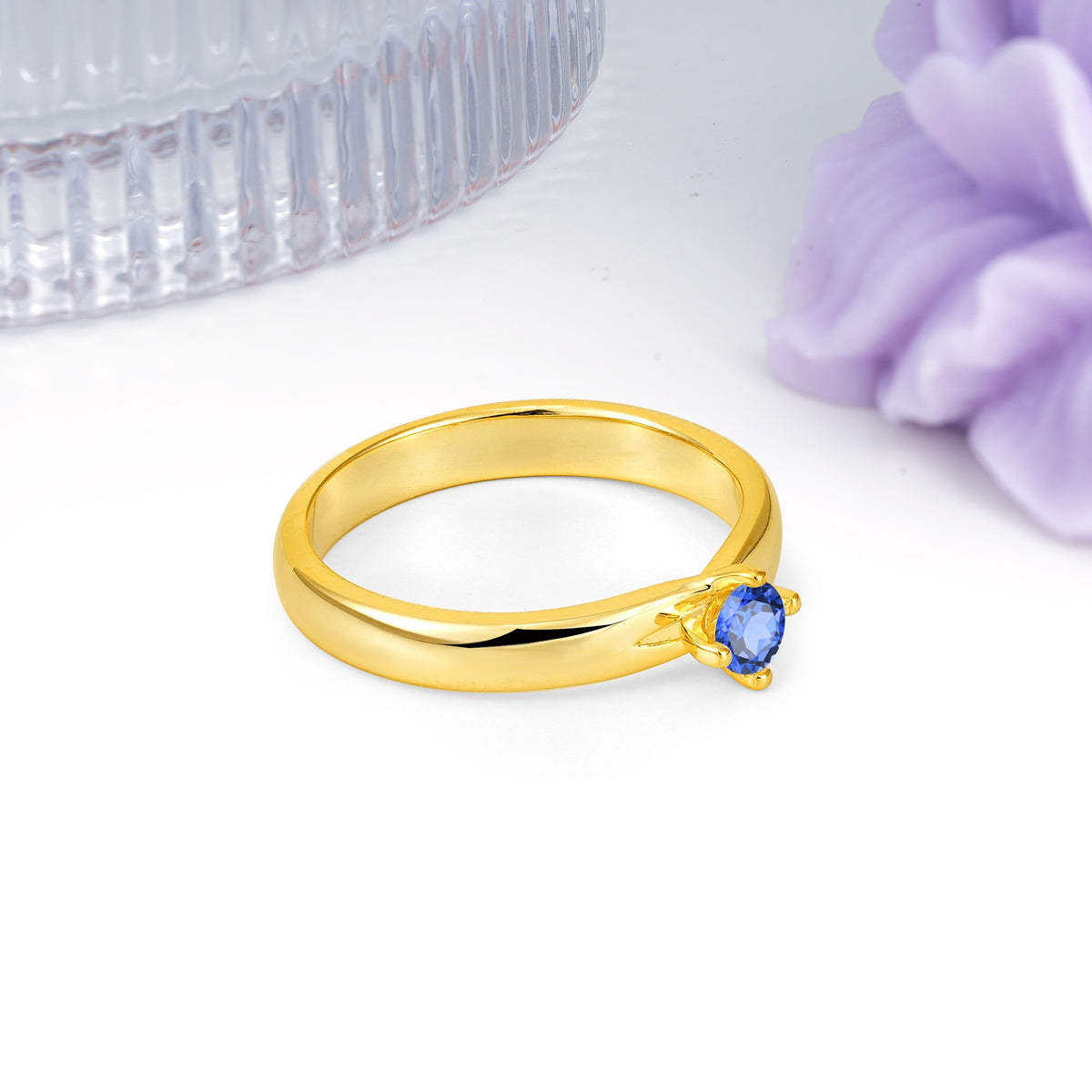 Minimalist 4-Prong Round Cut Sapphire Engagement Ring - Additional view