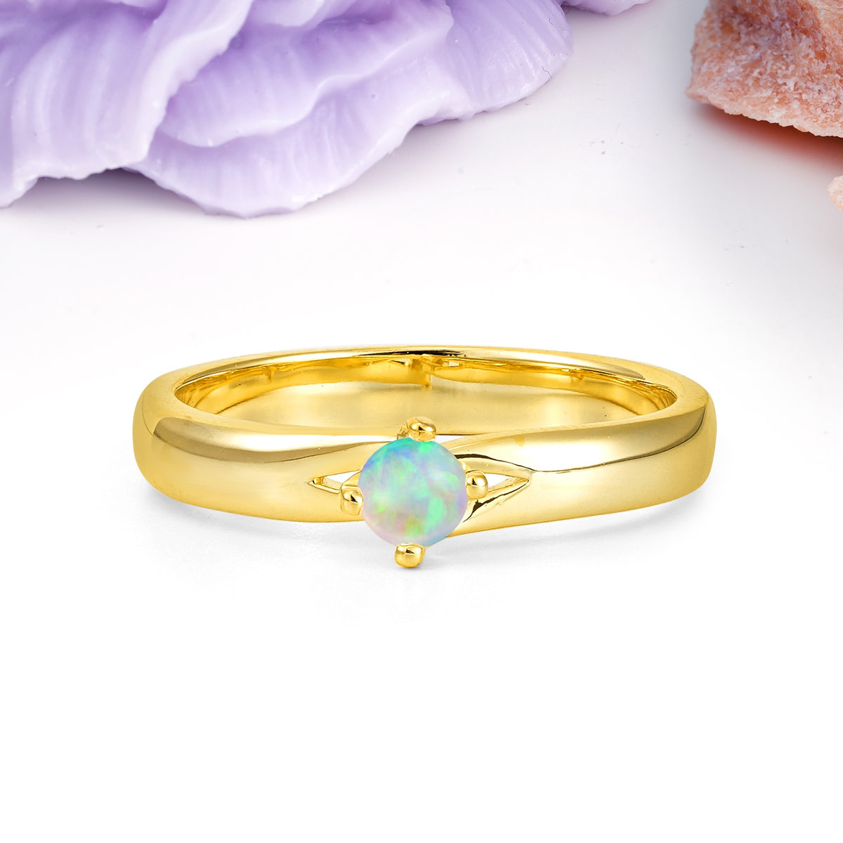 Minimalist 4-Prong Round Cut Fire Opal Engagement Ring - Additional view