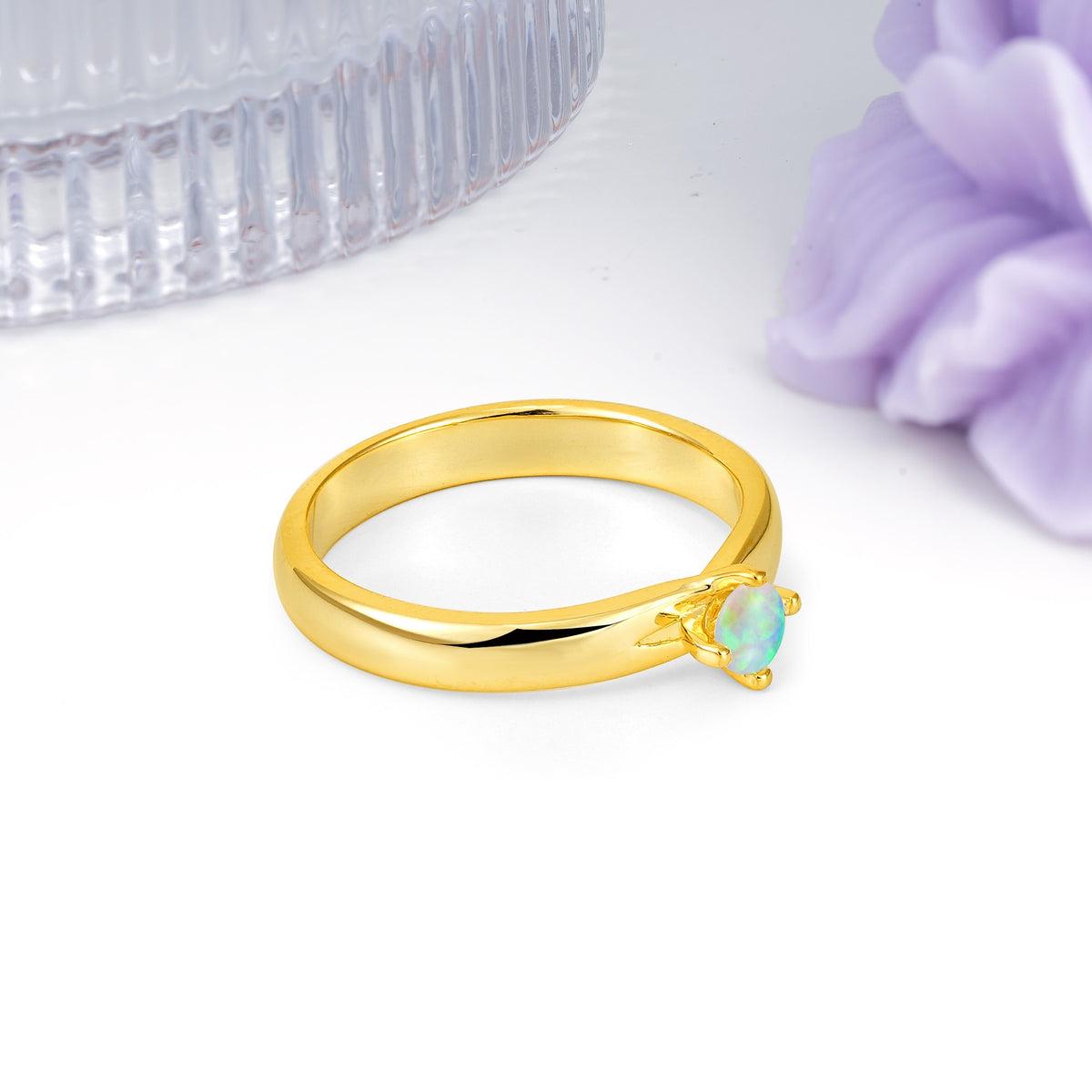 Minimalist 4-Prong Round Cut Fire Opal Engagement Ring - Additional view