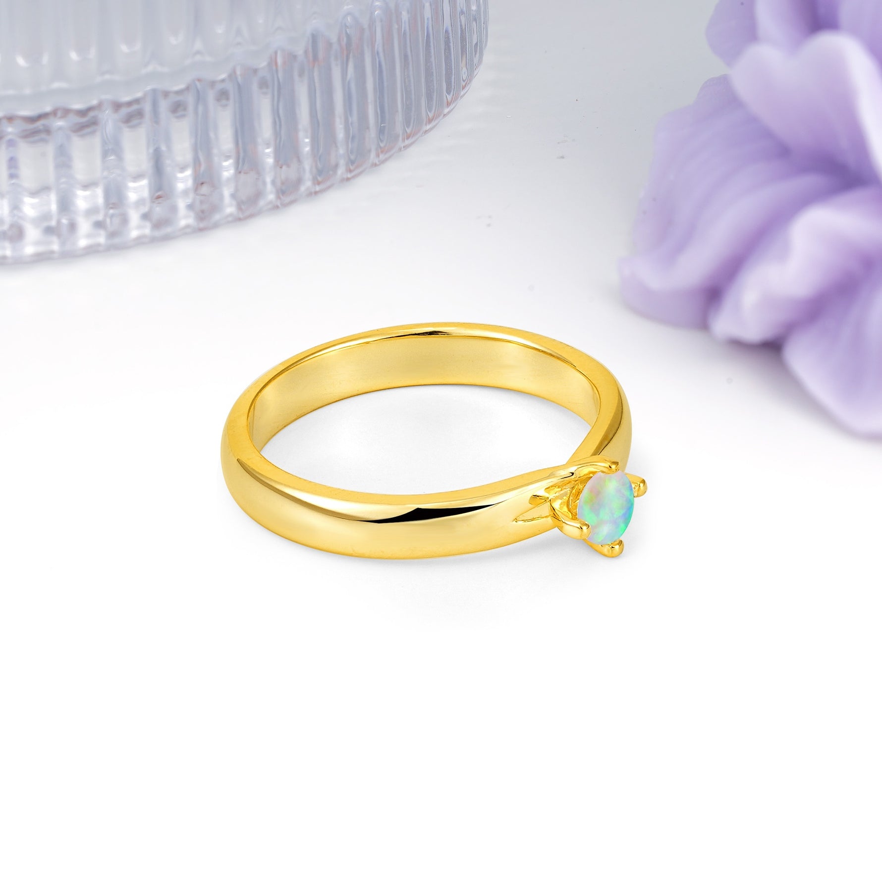 Minimalist 4-Prong Round Cut Fire Opal Engagement Ring - Additional view