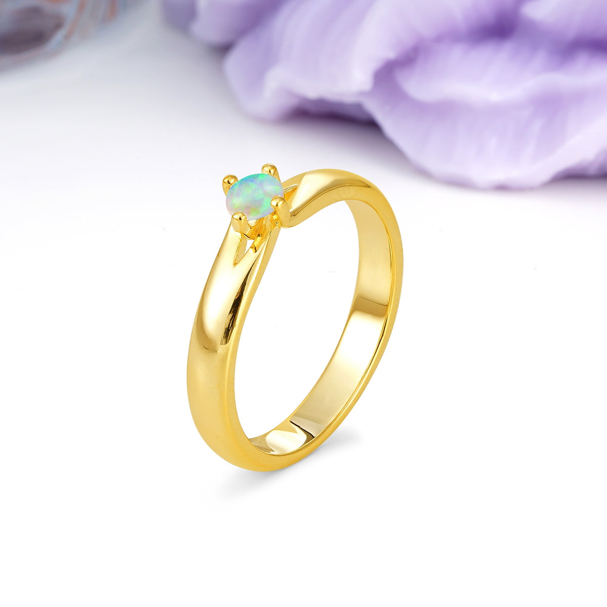 Minimalist 4-Prong Round Cut Fire Opal Engagement Ring - Additional view