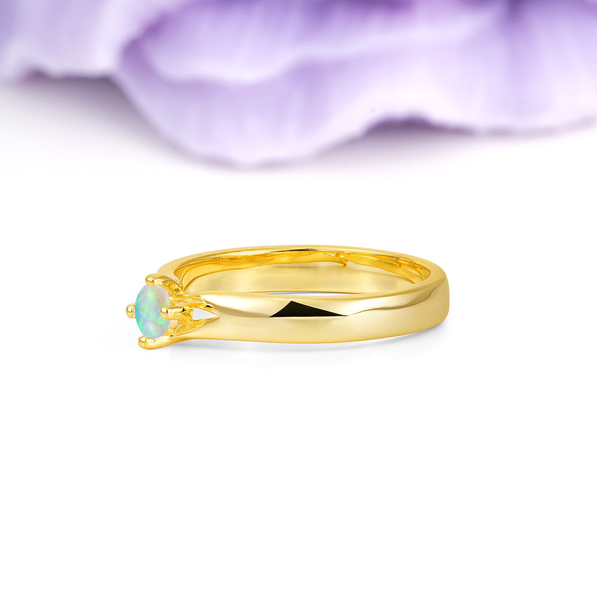Minimalist 4-Prong Round Cut Fire Opal Engagement Ring - Additional view