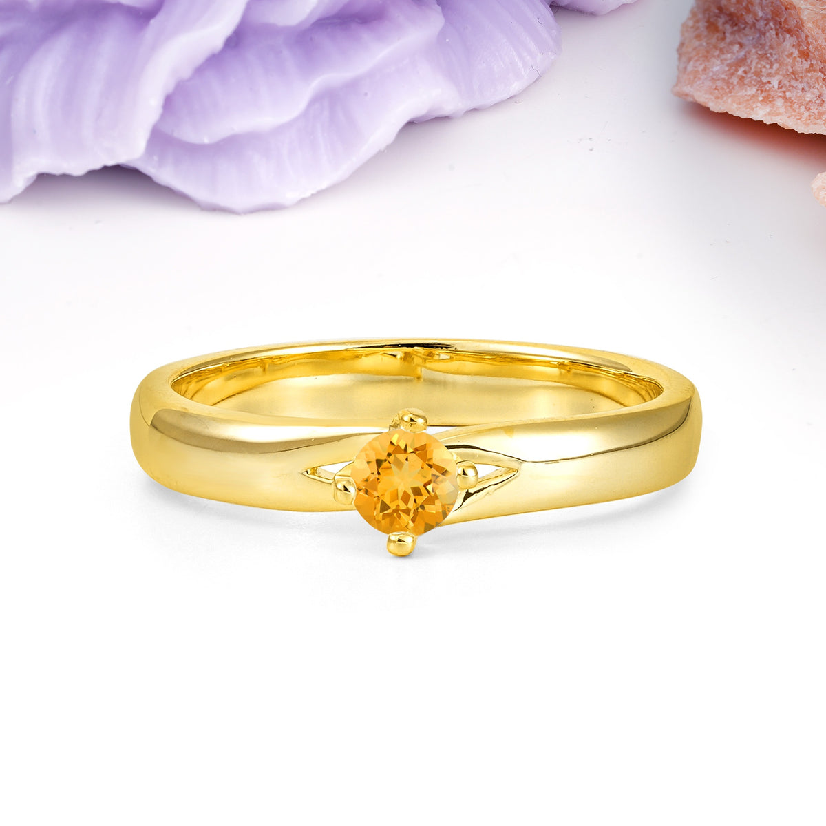 Minimalist 4-Prong Round Cut Citrine Engagement Ring - Additional view