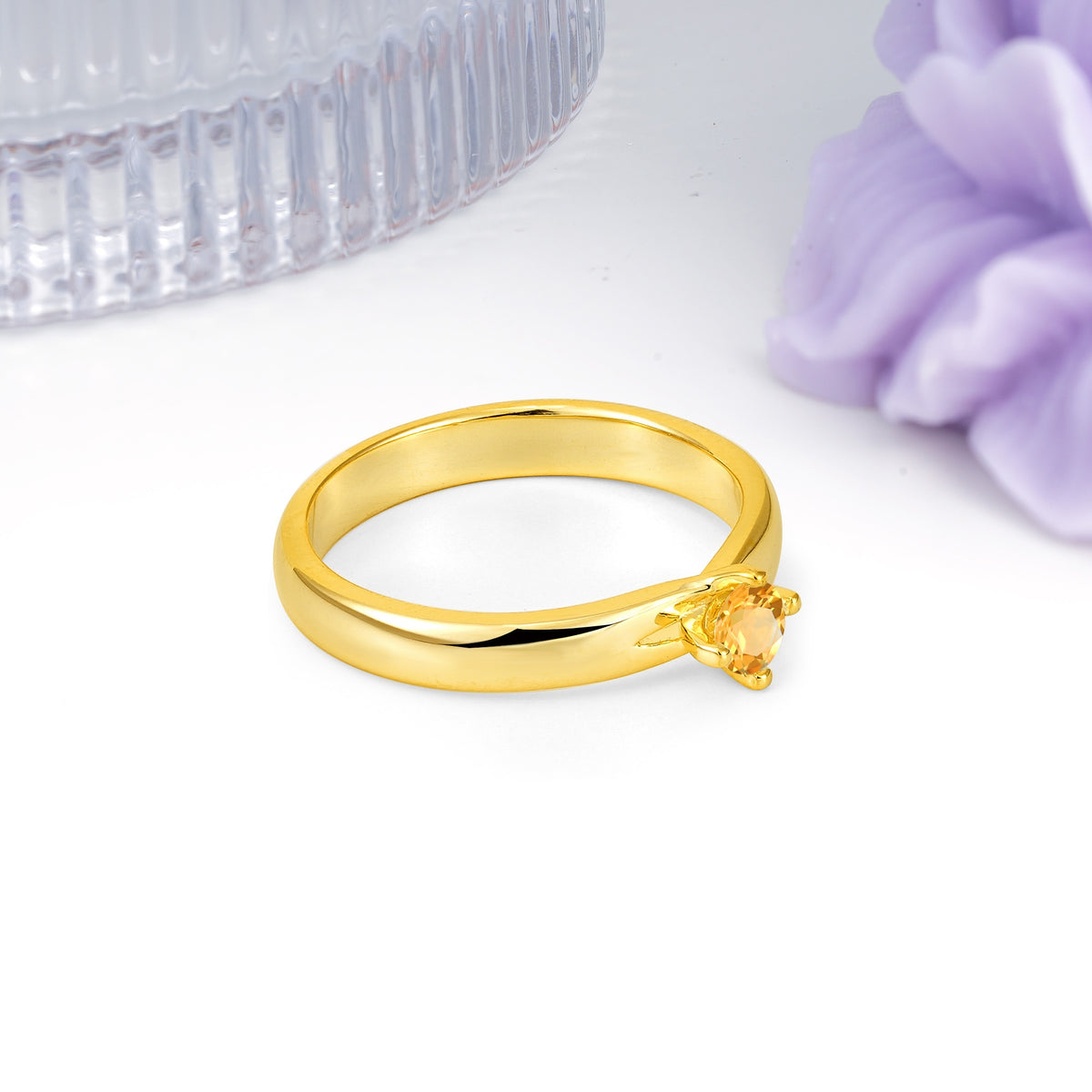 Minimalist 4-Prong Round Cut Citrine Engagement Ring - Additional view