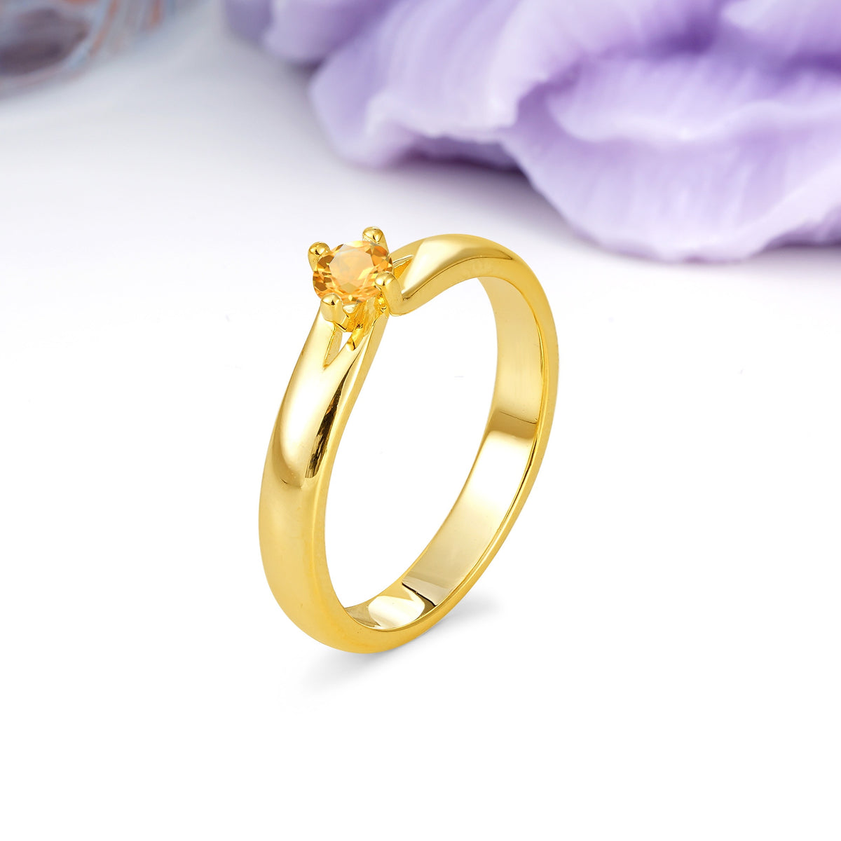 Minimalist 4-Prong Round Cut Citrine Engagement Ring - Additional view