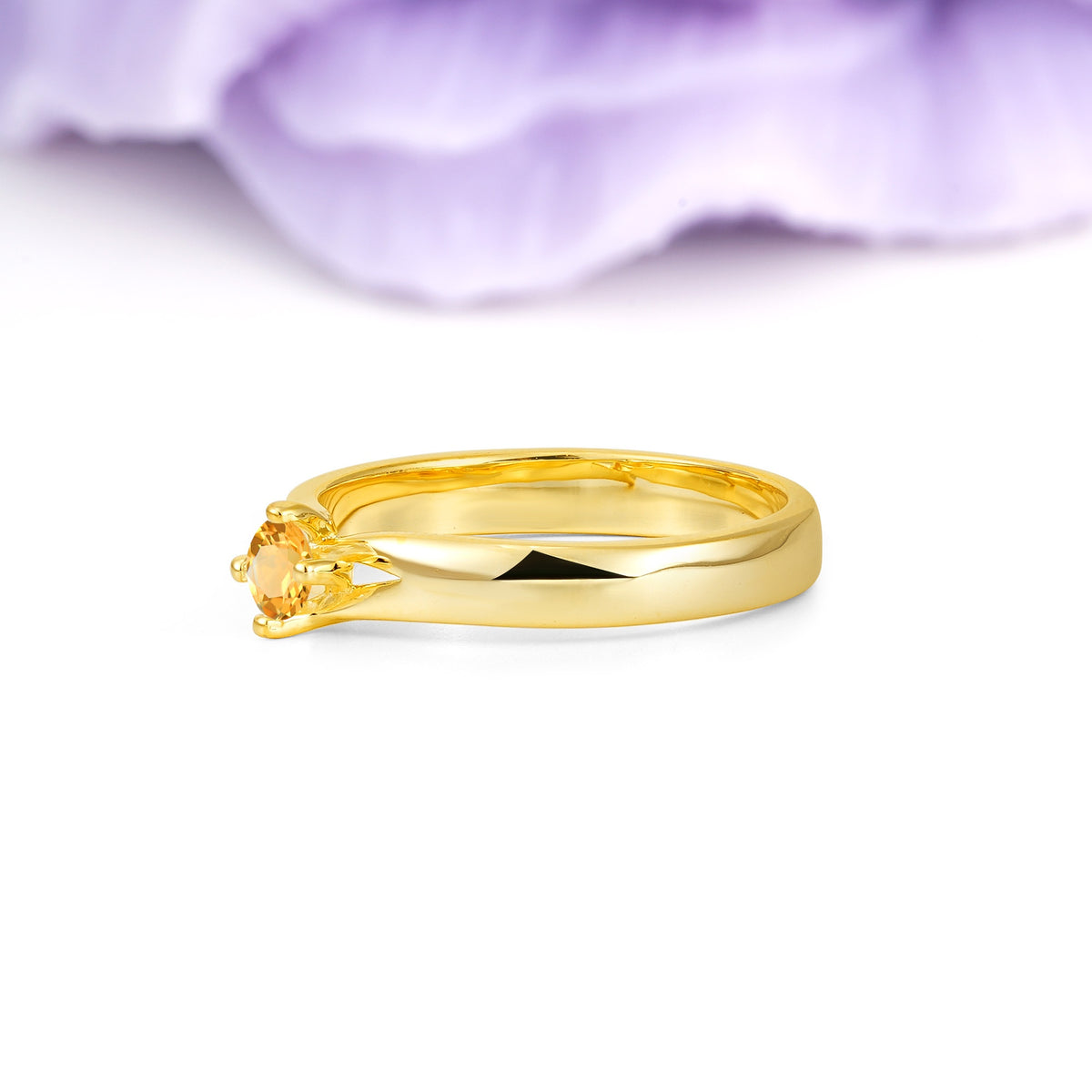 Minimalist 4-Prong Round Cut Citrine Engagement Ring - Additional view
