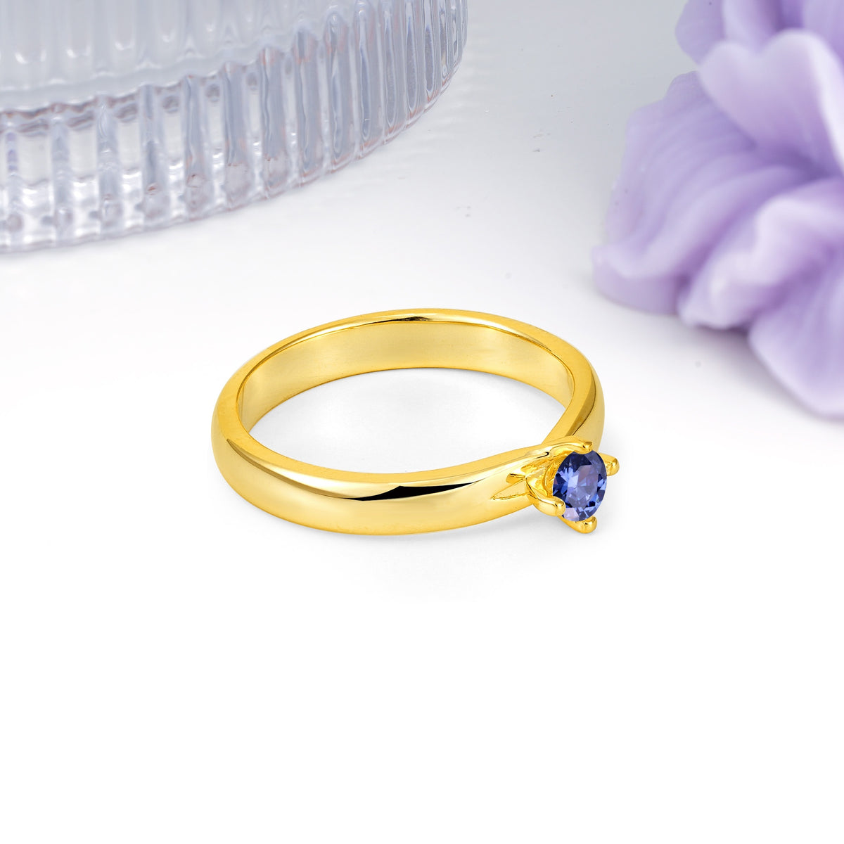 Minimalist 4-Prong Round Cut Tanzanite Engagement Ring - Additional view