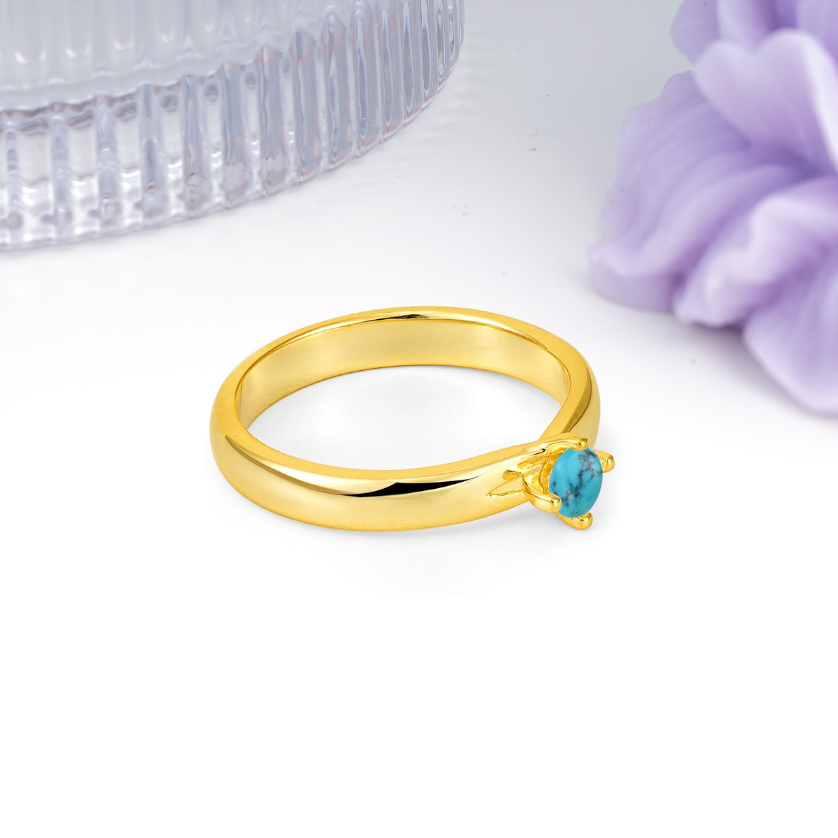 Minimalist 4-Prong Round Cut Turquoise Engagement Ring - Additional view