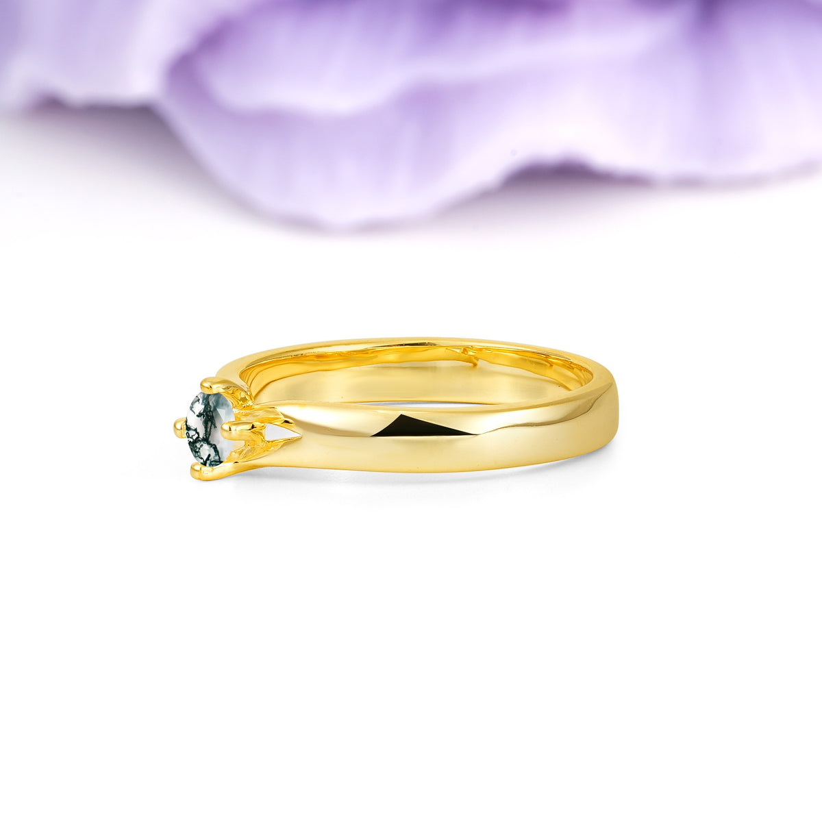 Minimalist 4-Prong Round Cut Moss Agate Engagement Ring - Additional view