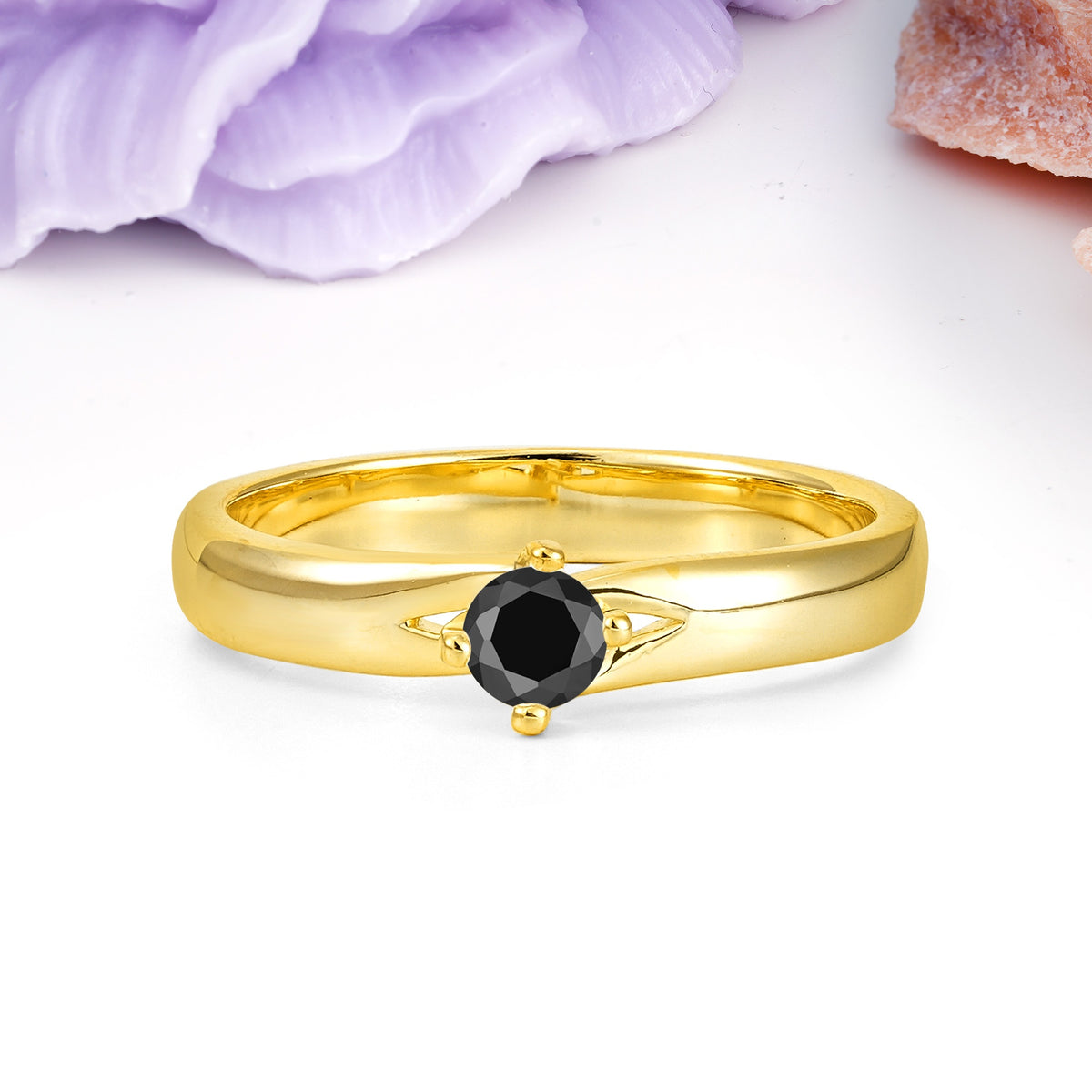 Minimalist 4-Prong Round Cut Black Onyx Engagement Ring - Additional view