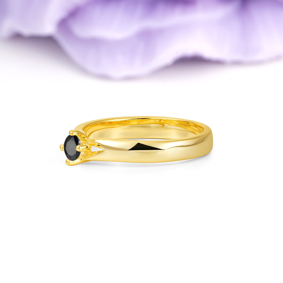 Minimalist 4-Prong Round Cut Black Onyx Engagement Ring - Additional view