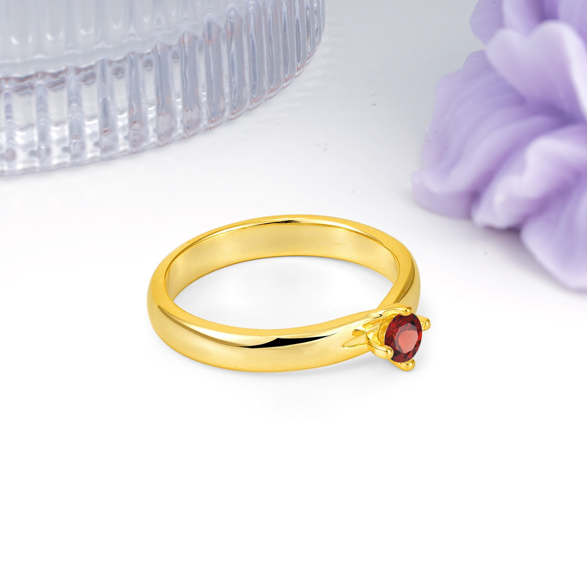 Minimalist 4-Prong Round Cut Garnet Engagement Ring - Additional view